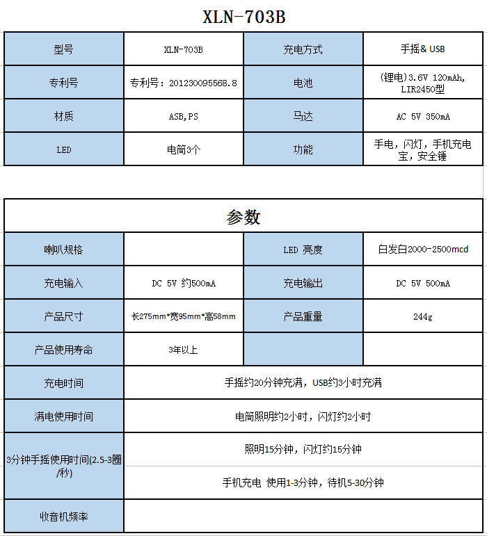 新岭南 多功能安全锤 XLN-703B 参数表